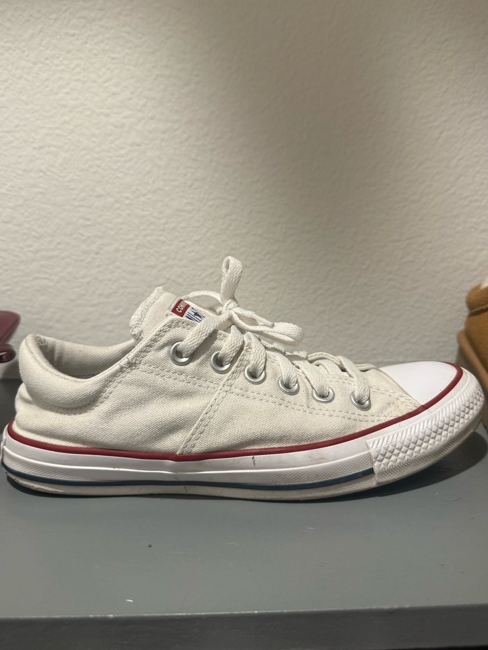 Converse Low-Top Canvas Sneaker in White with Red Trim